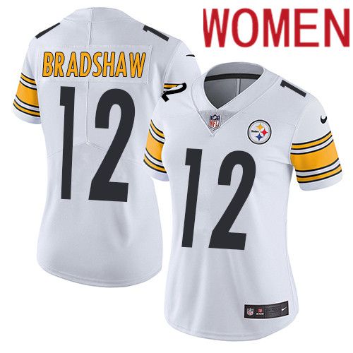 Women Pittsburgh Steelers #12 Terry Bradshaw Nike White Vapor Limited NFL Jersey->women nfl jersey->Women Jersey
